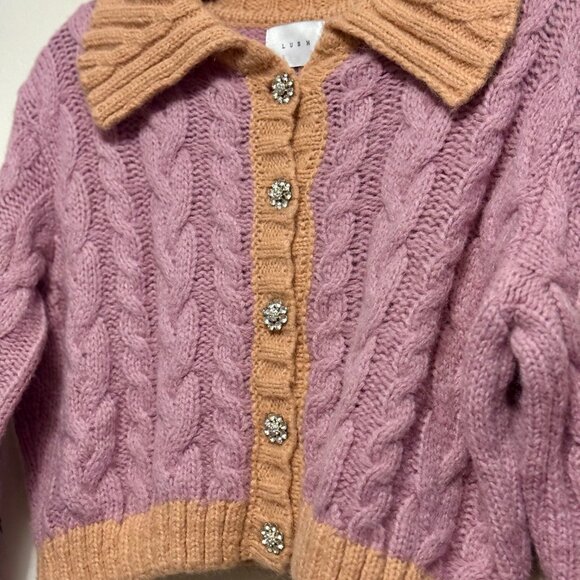 Adorable LUSH pink and orange cropped knit cardigan size M - Picture 3 of 6
